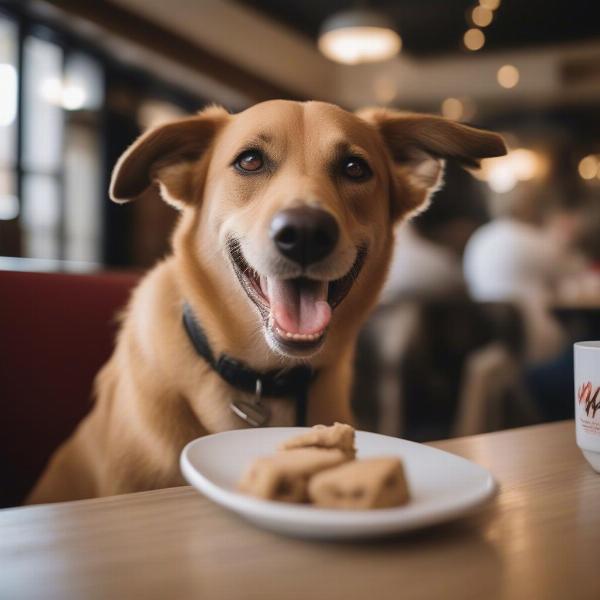 Dog enjoying a treat at a Mesa restaurant