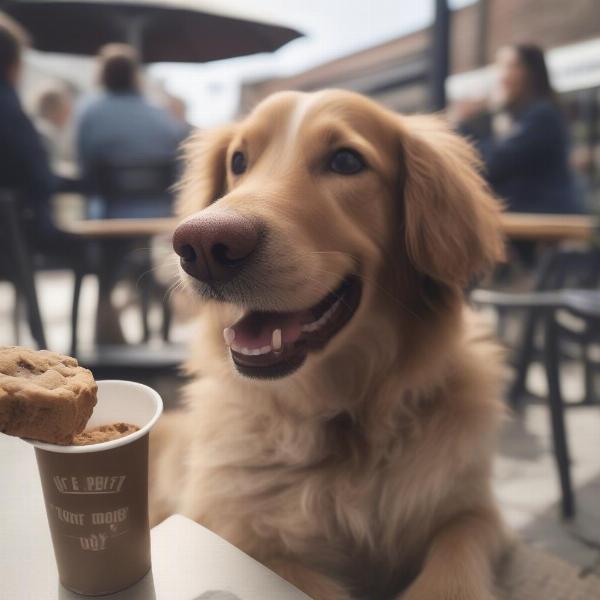 A dog enjoying a treat at a dog-friendly cafe in Scarborough.