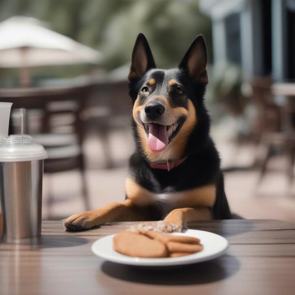 Dog enjoying a treat at a Tallahassee restaurant