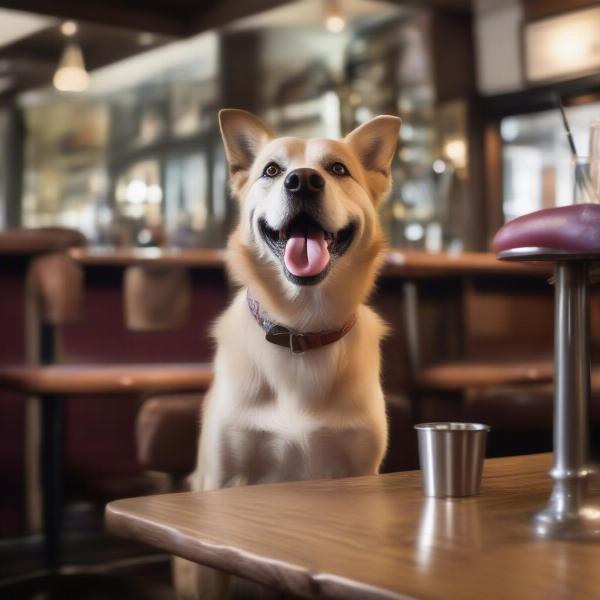 Dog enjoying treats at a pub