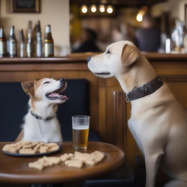 A dog enjoying treats at a dog-friendly pub in Ilfracombe