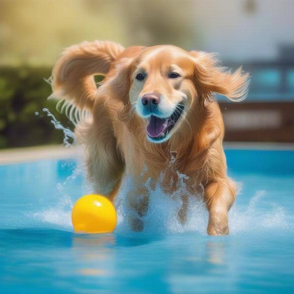 Dog enjoying water in a pool