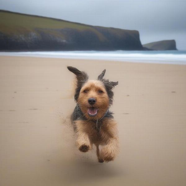 Dog exploring the Cornish coast