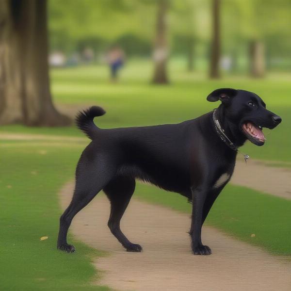 A dog enjoying a walk in the University Parks, Oxford