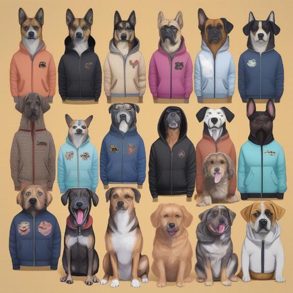 Different styles of dog face jackets