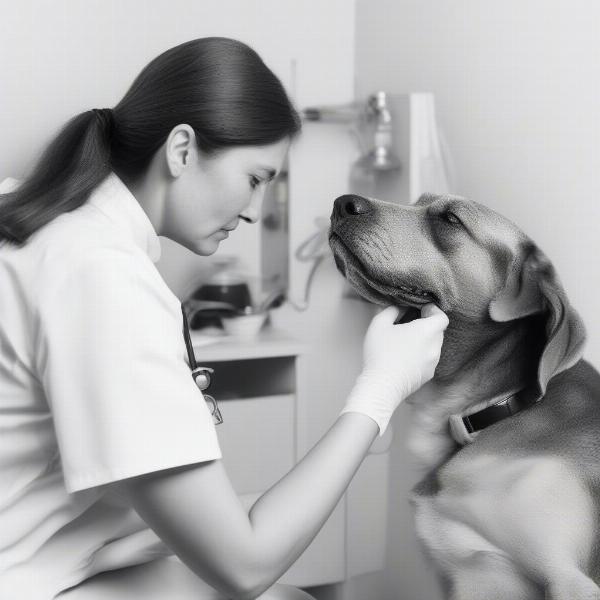 Veterinarian examining a dog for facial palsy