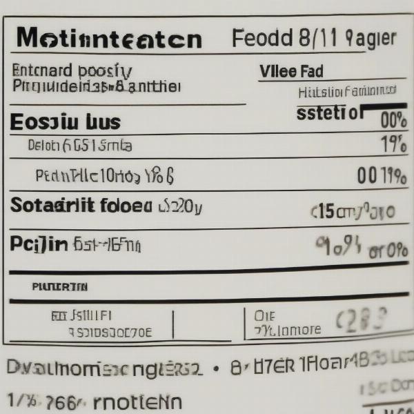 Close up of a dog food ingredient label