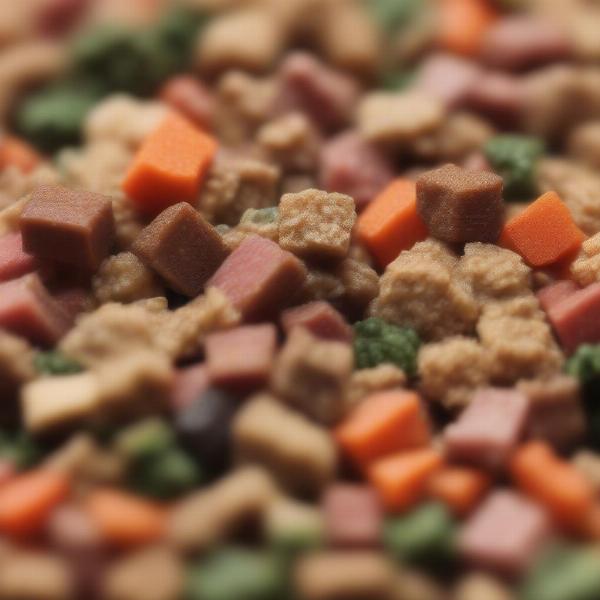 Close-up of tiny kibble ingredients