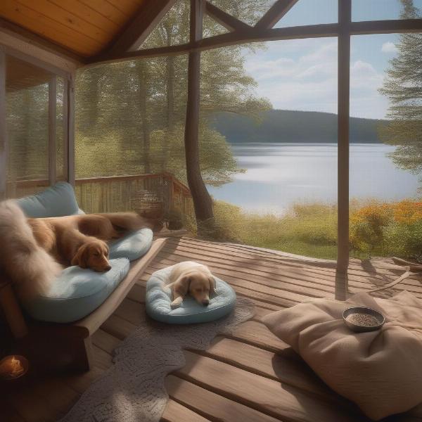 Dog-friendly cabins and hotels near Dog Lake, WA offer amenities like dog beds, bowls, and outdoor spaces.