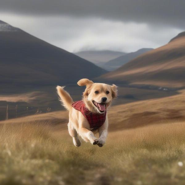 Dog enjoying a hike in the Scottish Highlands