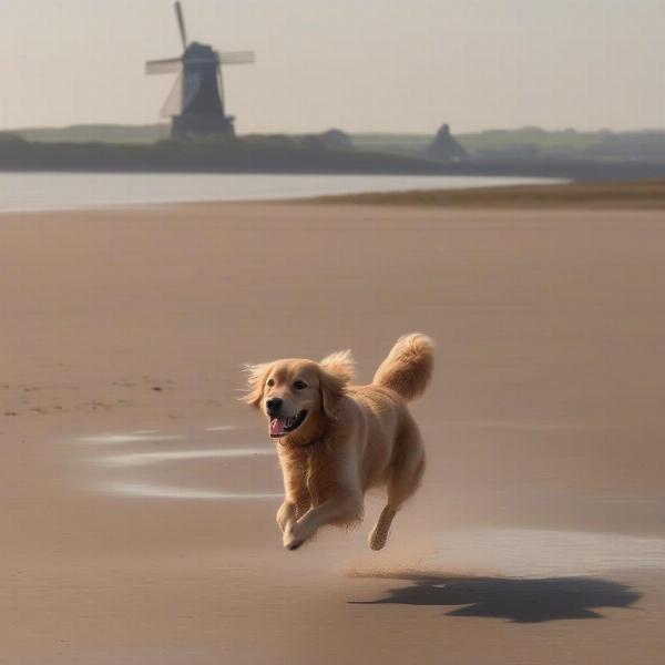 Dog enjoying the beach at St Annes near Lytham