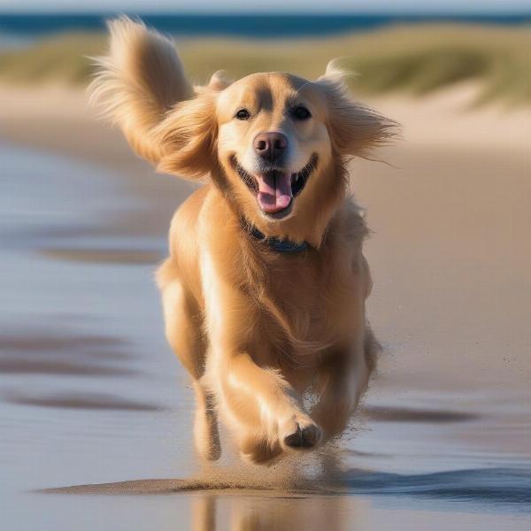 Dog enjoying a run on a dog-friendly beach in Norfolk