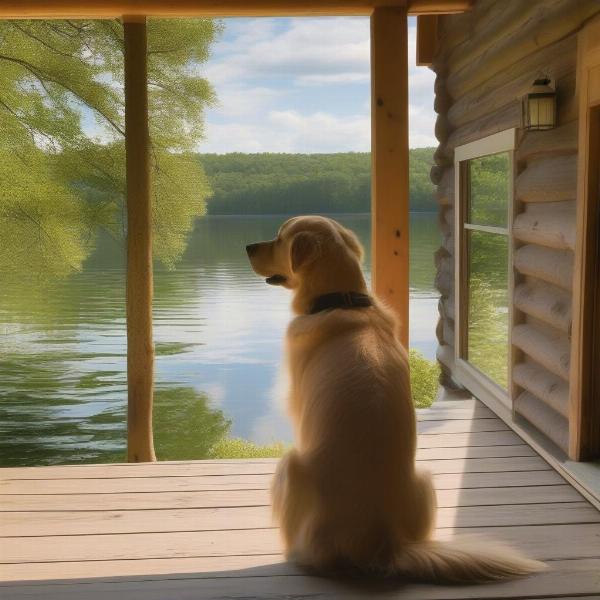 Dog enjoying a lakefront view from a cabin in Michigan