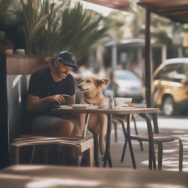 Dog relaxing at a dog-friendly cafe in Byron Bay