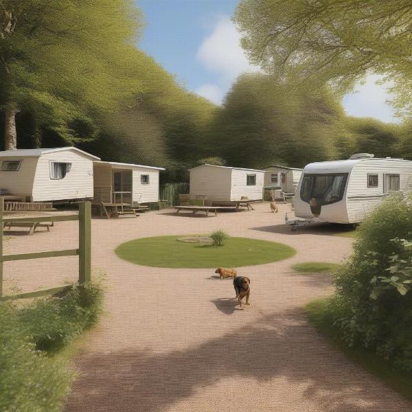 Dog-friendly caravan park in Devon with a designated dog walking area.