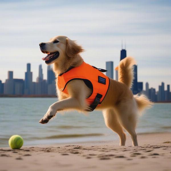 Dog Enjoying Chicago Lakefront