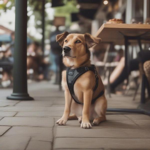 Dog enjoying a patio at a coffee shop