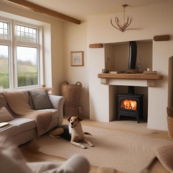 Cozy living room in a dog-friendly cottage in Suffolk