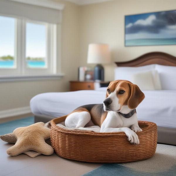 Dog relaxing in a Key West hotel room