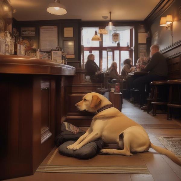 Dog relaxing at a dog-friendly pub in Conwy