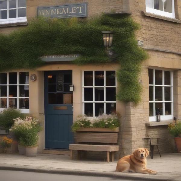 Dog-friendly pub in the Cotswolds with a dog sitting outside