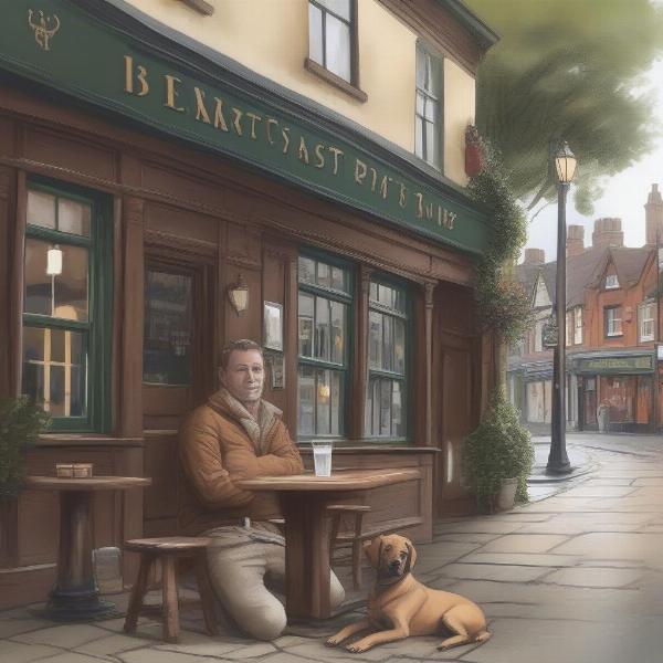 Dog-friendly pub in Eastleigh with a dog sitting at a table with its owner.