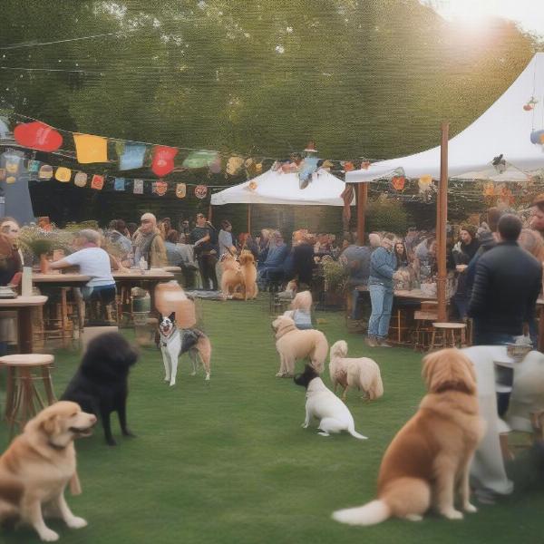 Dogs playing at a dog-friendly pub event