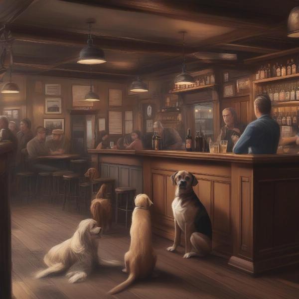 A dog-friendly pub interior with dogs and their owners