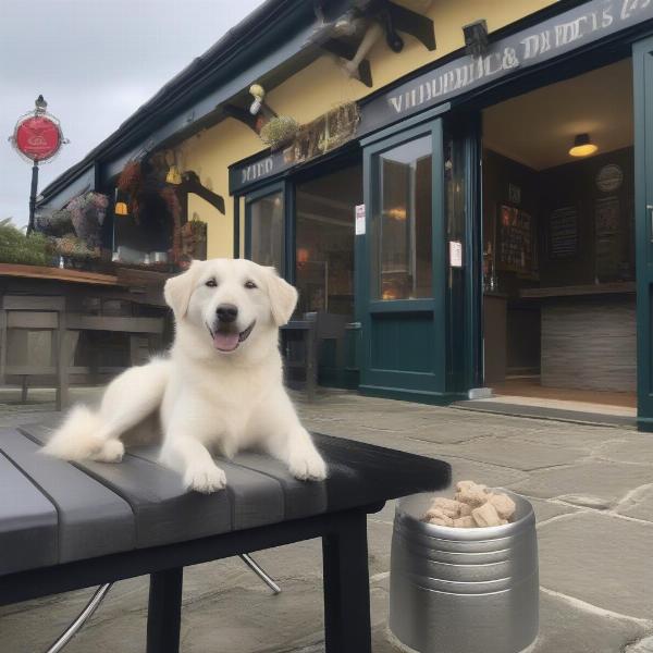 Dog-friendly pub patio in Porthmadog