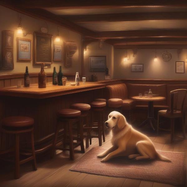 Dog-friendly pubs in Holt, Norfolk: A cozy pub with a dog lying under a table in the bar area.