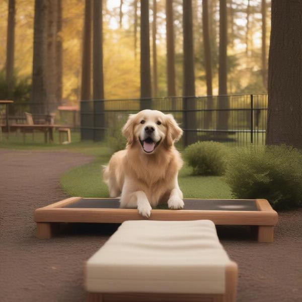 Dog-friendly resort amenities in Washington state, including spacious dog parks, comfortable pet beds, and dedicated walking trails.