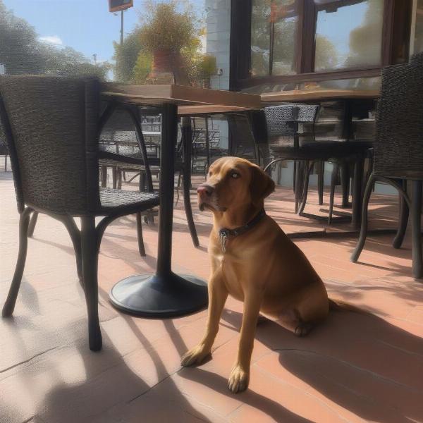 Dog behaving well at a restaurant