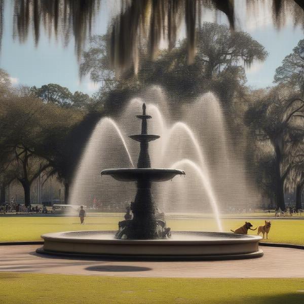 Dogs enjoying Savannah's parks and squares