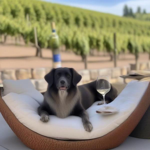 Dog enjoying a patio at a dog friendly wine farm