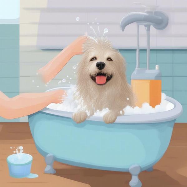 Dog getting a bath