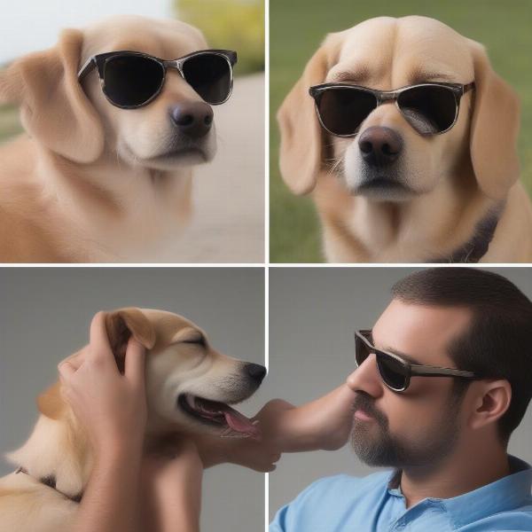 Dog getting used to sunglasses