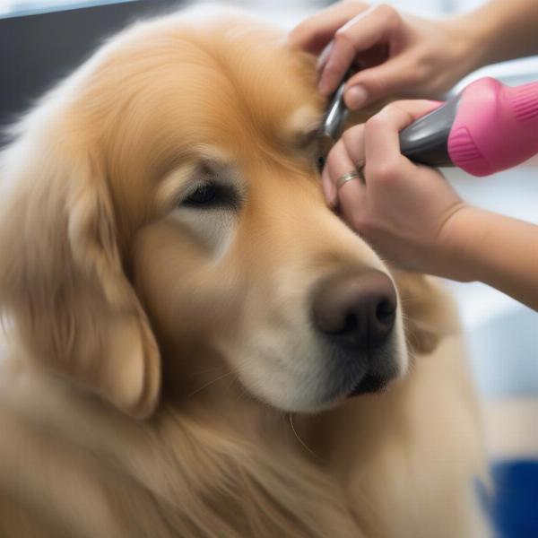 Dog grooming in Dover, Kent: A happy dog being groomed.