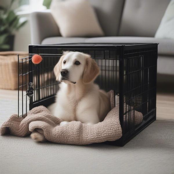 Dog Happily in Crate