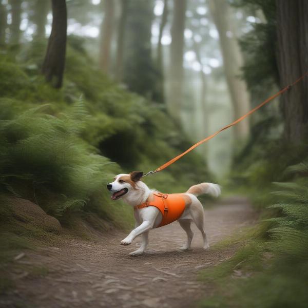 Dog hiking on a trail at Cascade Head near Lincoln City, Oregon