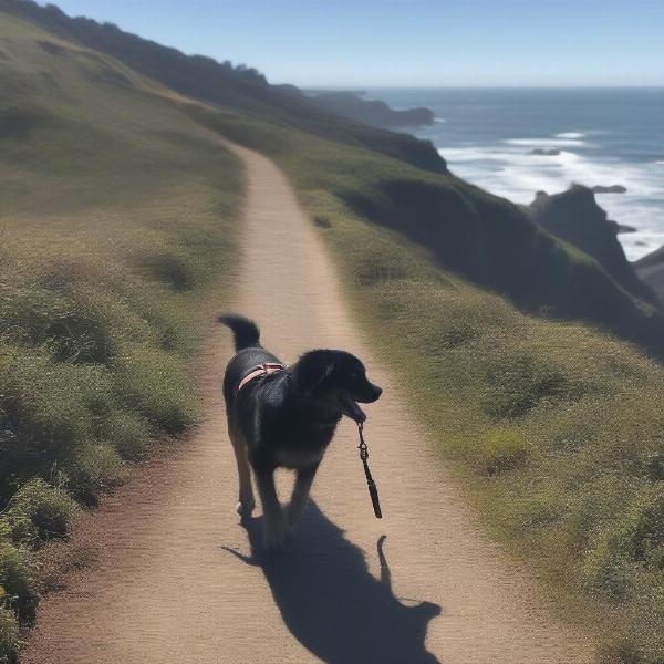 Dog hiking on the trails of Fort Bragg