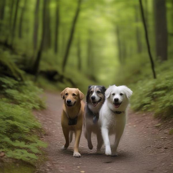 Dogs hiking on trails in the Blue Ridge Mountains