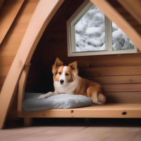 Dog house equipped with a heated bed