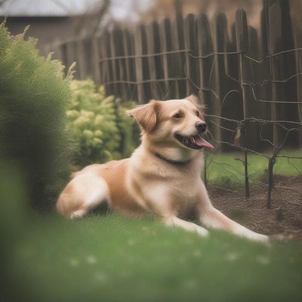 Dog in a Safe Garden