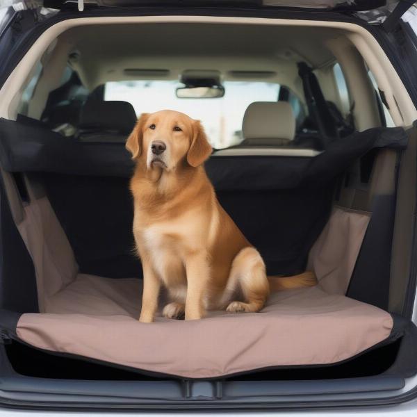 Dog Comfortably Riding in a Car Boot Protector