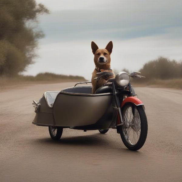 Dog comfortably riding in a motorcycle sidecar