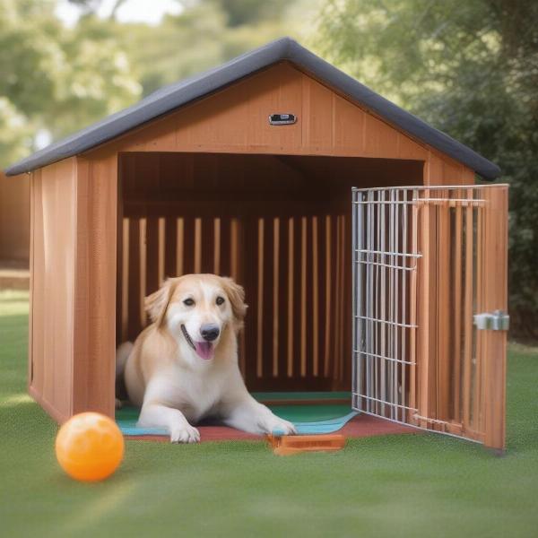 Dog Playing with Toy in Outdoor Kennel