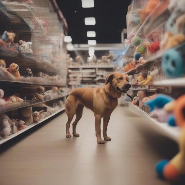 Dog shopping in a pet store