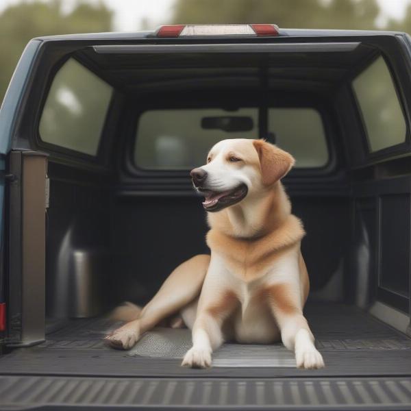 Dog in Pickup Truck Kennel