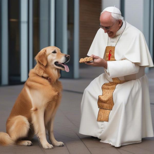 Dog in Pope Costume with Owner