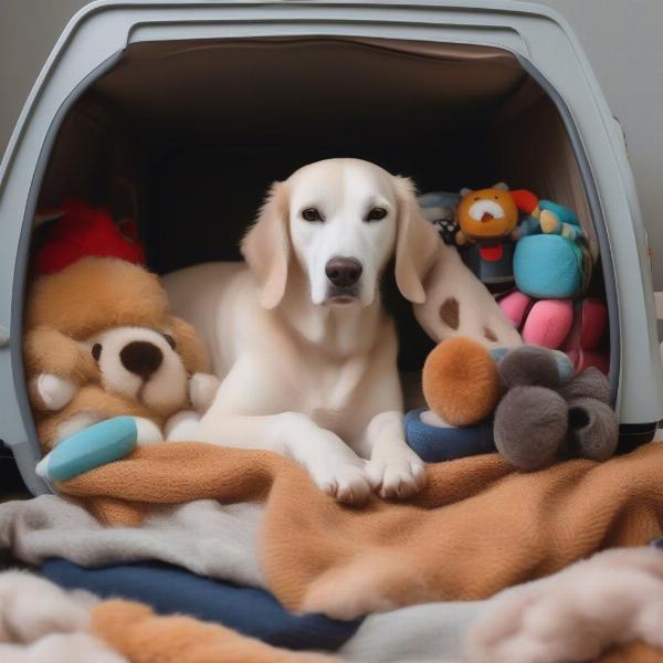 Dog Comfortably Resting in a Portable Kennel